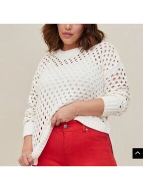 TORRID OPEN KNIT CHELILLE CREW NECK LONG SLEEVE TUNIC SWEATER WHITE SIZE 10 (00)
